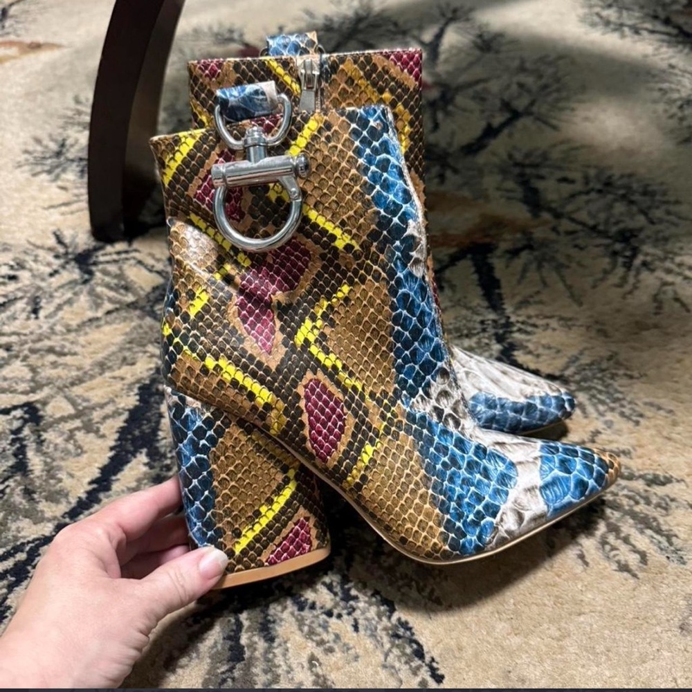 Colorful Snakeskin Ankle Boots